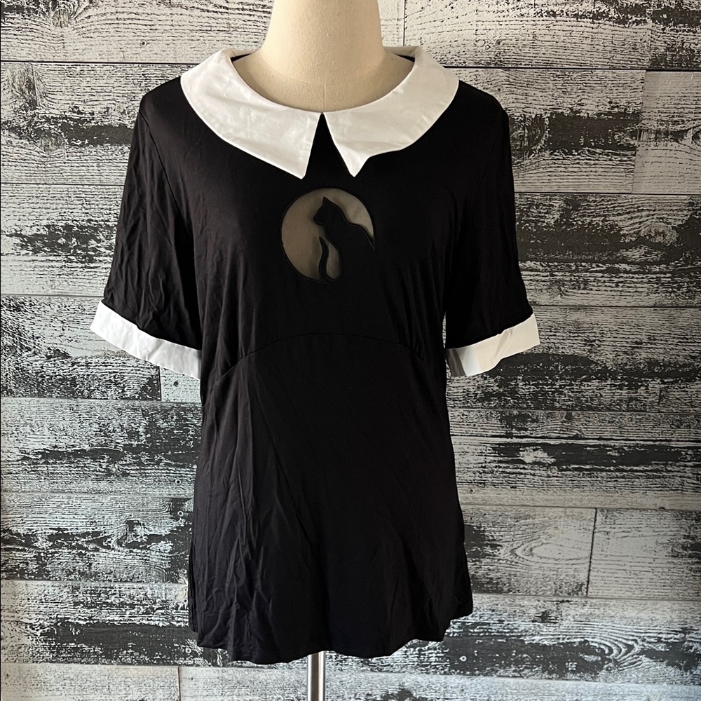 Banned Alternative Black and White Women's Top with Cat Design